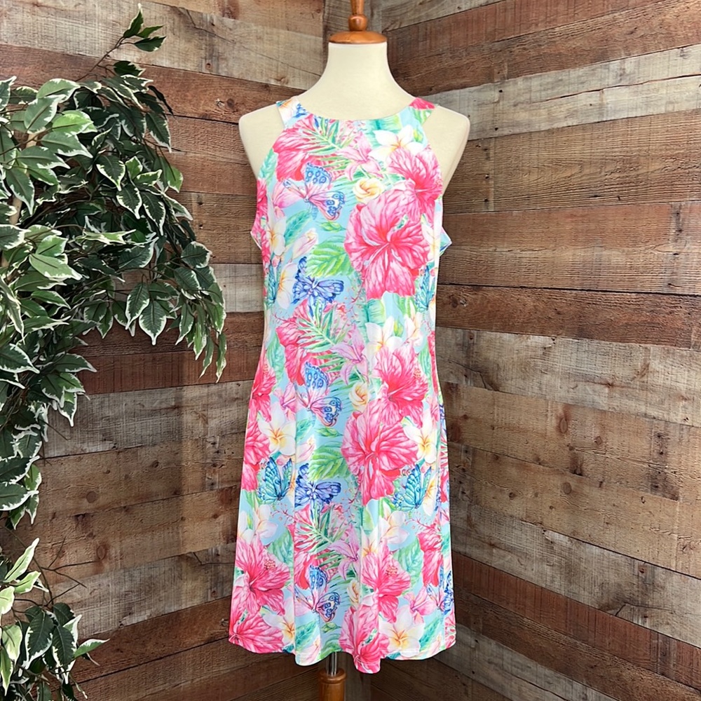 JEAN PIERRE KLIFA  -Paris Pink Scoop Neck Floral Butterfly Dress